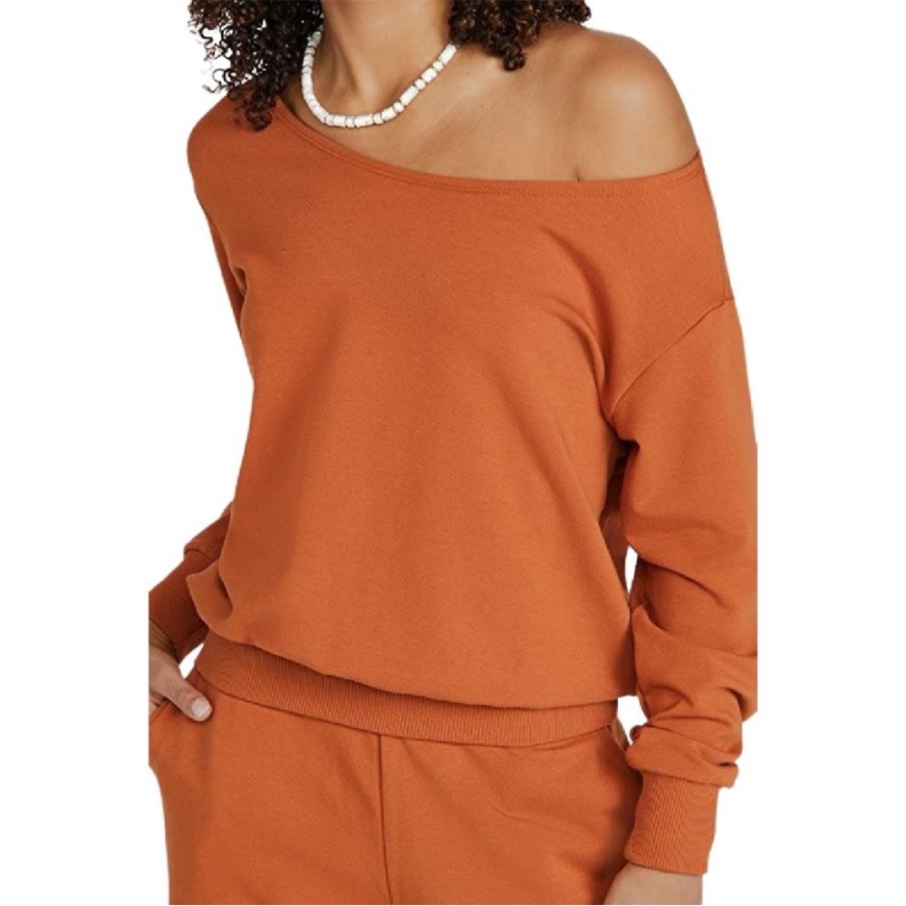 L'AGENCE Luxe Lounge Kimora Off Shoulder Sweatshirt Long Sleeve Top